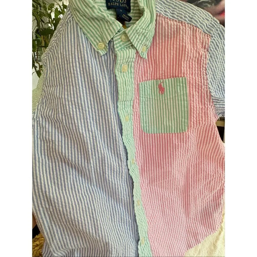 Striped Seersucker Ralph Lauren Shirt Kids size 6